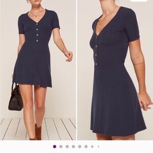 Elegant Navy Button-Up Dress